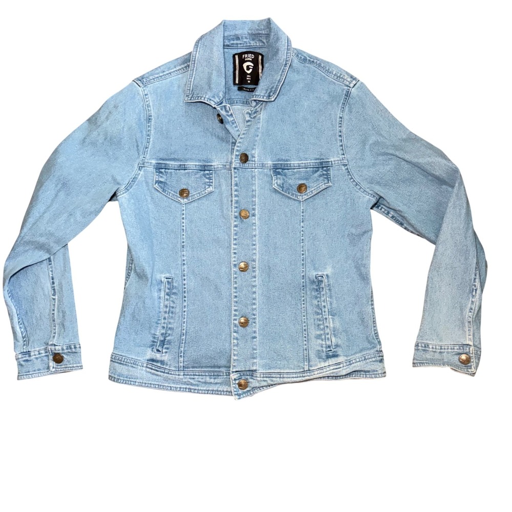 Fried Denim Mens Light Wash Slim Fit Trucker Jacket Blue Size‎ Medium